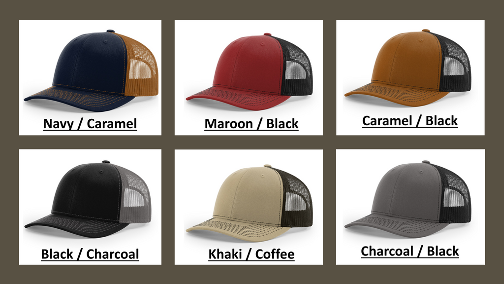 Richardson 112 Hats with Custom Laser Engraved Leatherette Patches