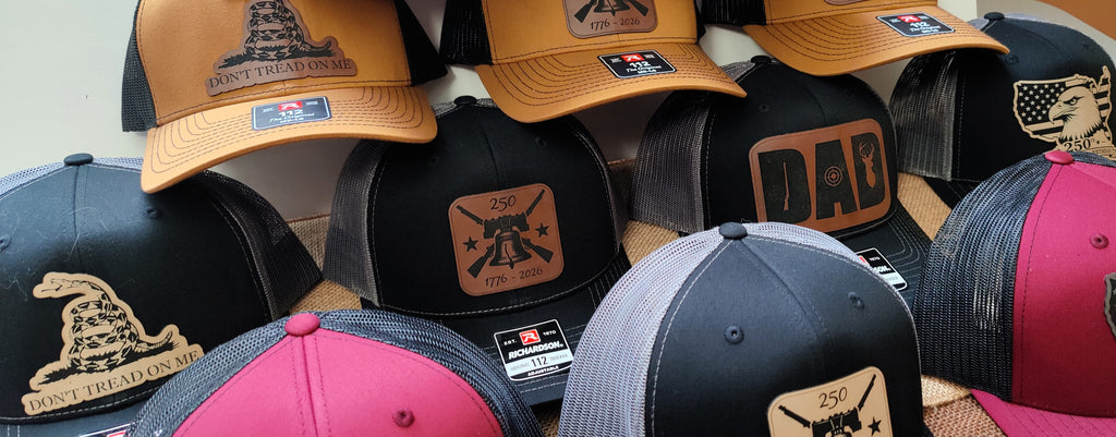Richardson 112 Hats with Custom Laser Engraved Leatherette Patches