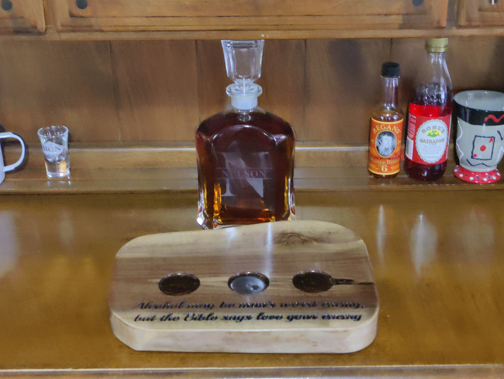 Black Walnut Whiskey Flight Set & Bottle Display | Handmade Bourbon Tasting Board