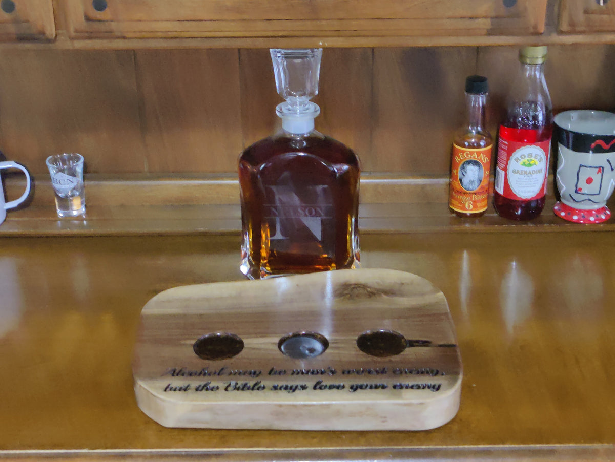 Black Walnut Whiskey Flight Set & Bottle Display | Handmade Bourbon Tasting Board