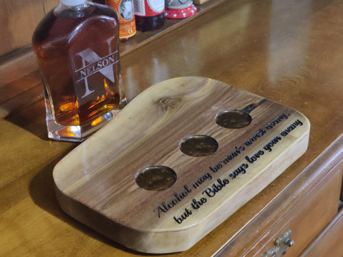 Black Walnut Whiskey Flight Set & Bottle Display | Handmade Bourbon Tasting Board