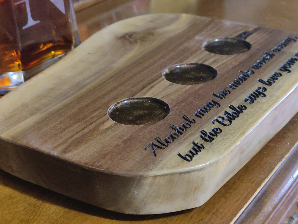 Black Walnut Whiskey Flight Set & Bottle Display | Handmade Bourbon Tasting Board