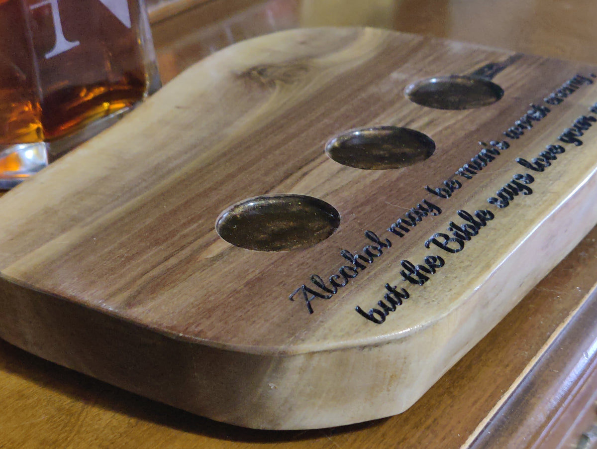 Black Walnut Whiskey Flight Set & Bottle Display | Handmade Bourbon Tasting Board