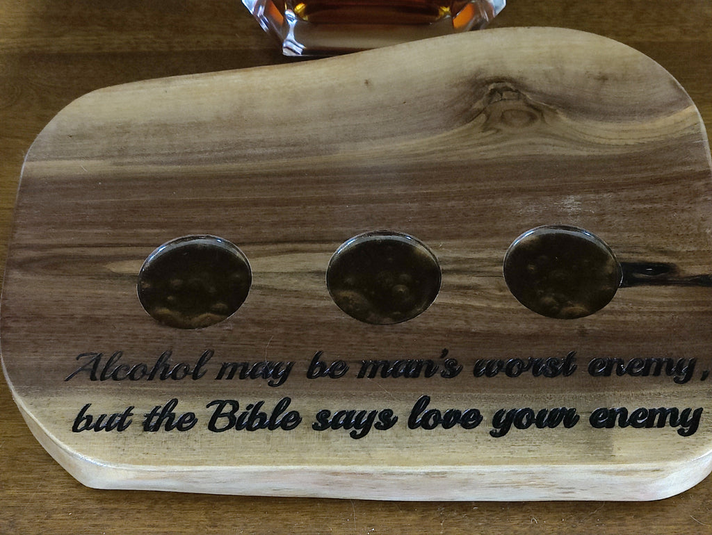 Black Walnut Whiskey Flight Set & Bottle Display | Handmade Bourbon Tasting Board