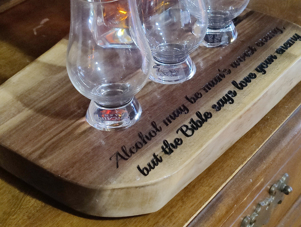 Black Walnut Whiskey Flight Set & Bottle Display | Handmade Bourbon Tasting Board