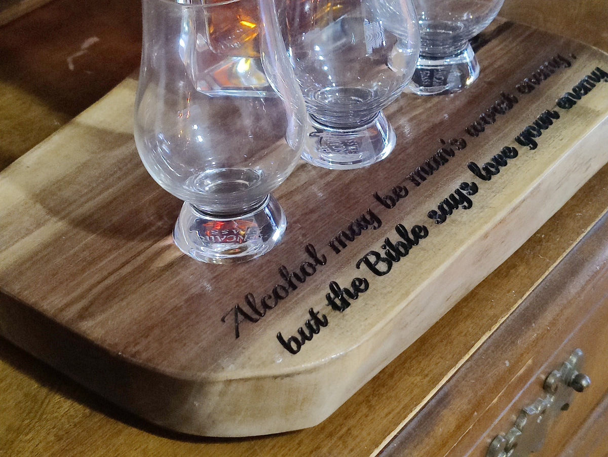 Black Walnut Whiskey Flight Set & Bottle Display | Handmade Bourbon Tasting Board
