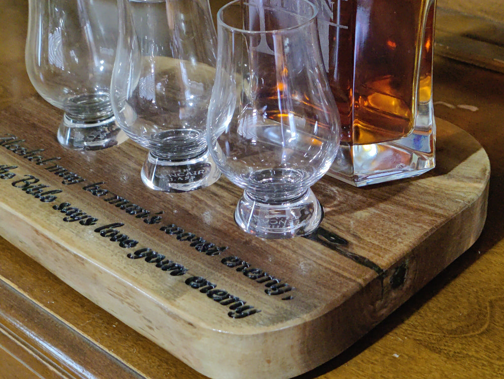 Black Walnut Whiskey Flight Set & Bottle Display | Handmade Bourbon Tasting Board