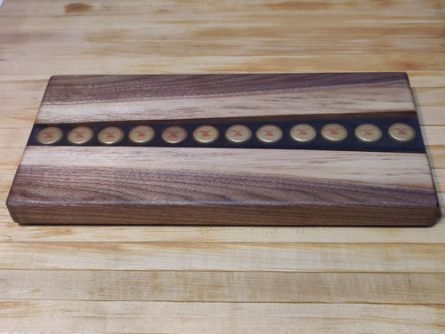Black Walnut River Beer Tray, with imbedded Yuengling Bottle Caps in Resin River - Table Centerpiece