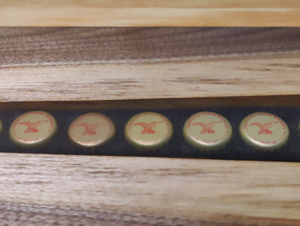 Black Walnut River Beer Tray, with imbedded Yuengling Bottle Caps in Resin River - Table Centerpiece