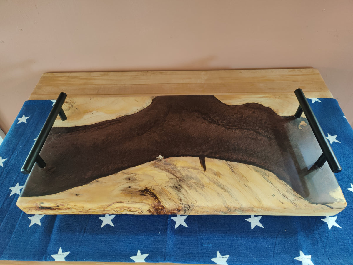 Live Edge River Tray, Unique Flowing Copper River - Table Centerpiece