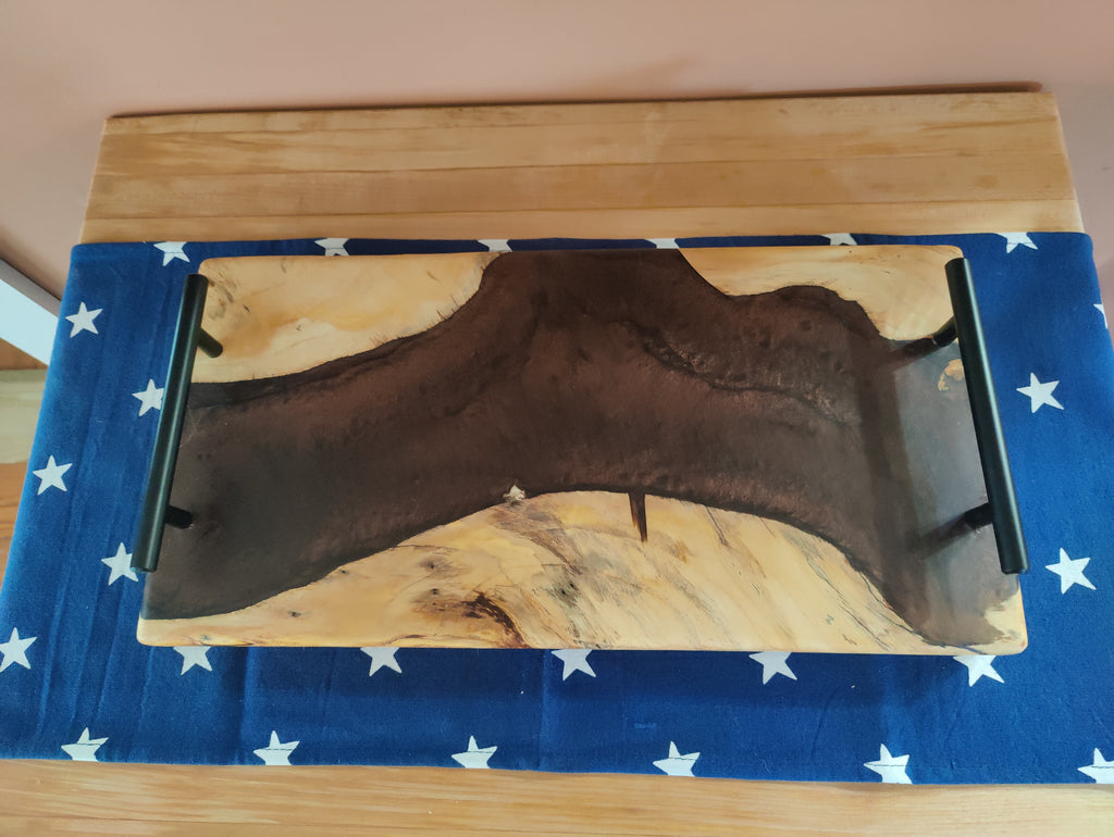 Live Edge River Tray, Unique Flowing Copper River - Table Centerpiece