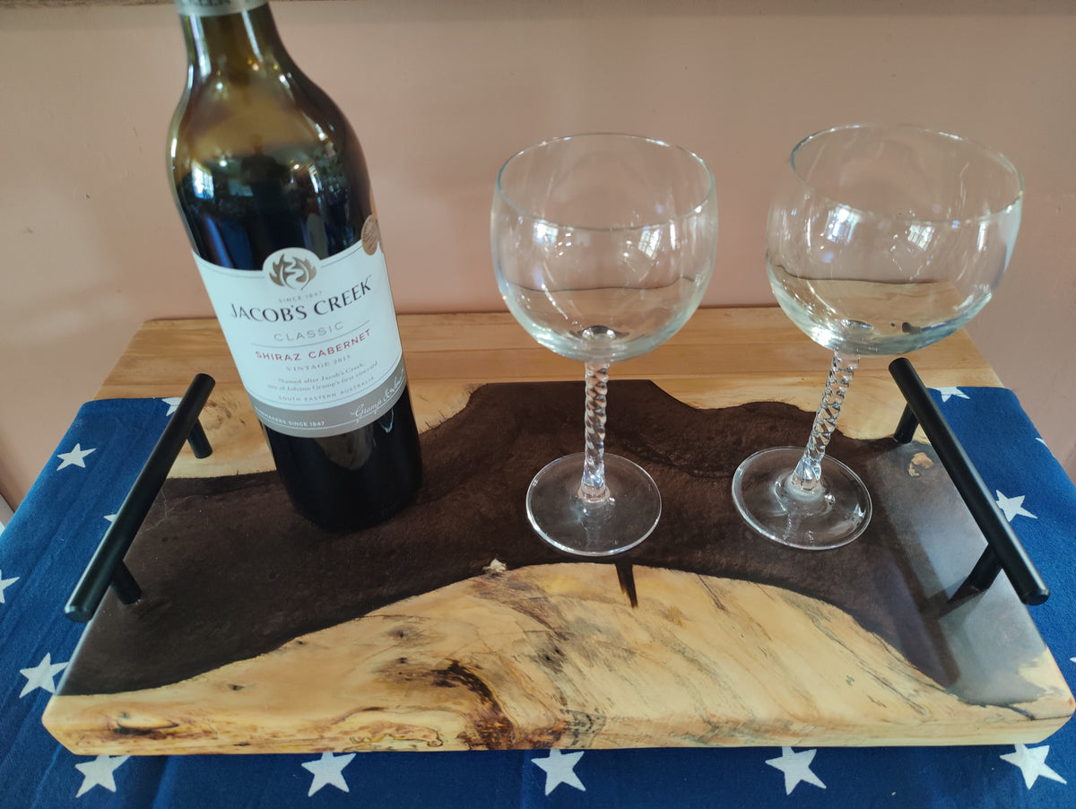 Live Edge River Tray, Unique Flowing Copper River - Table Centerpiece