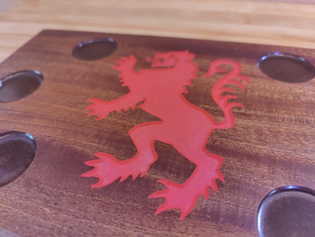 Engraved Rampant Lion Tasting Flight, sized for Shot Glasses