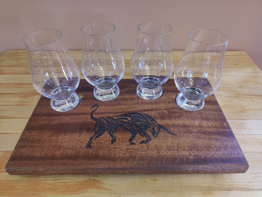 Engraved Celtic Bull Whisky Tasting Flight, sized for Glencairn Glasses