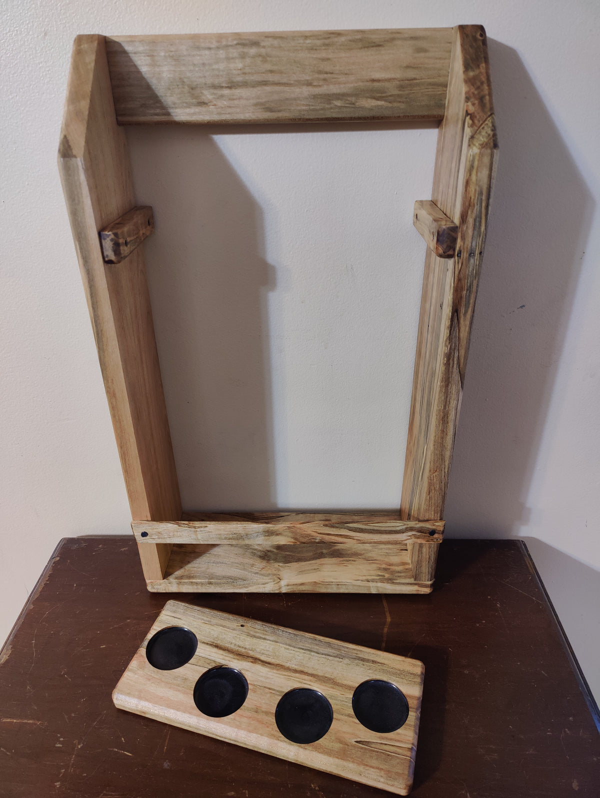 Wall Mounted Bar Shelf, Whiskey Tasting Flight, Glencairn and Barbary Glass Holder, Solid Wormy Maple Liquor Cabinet