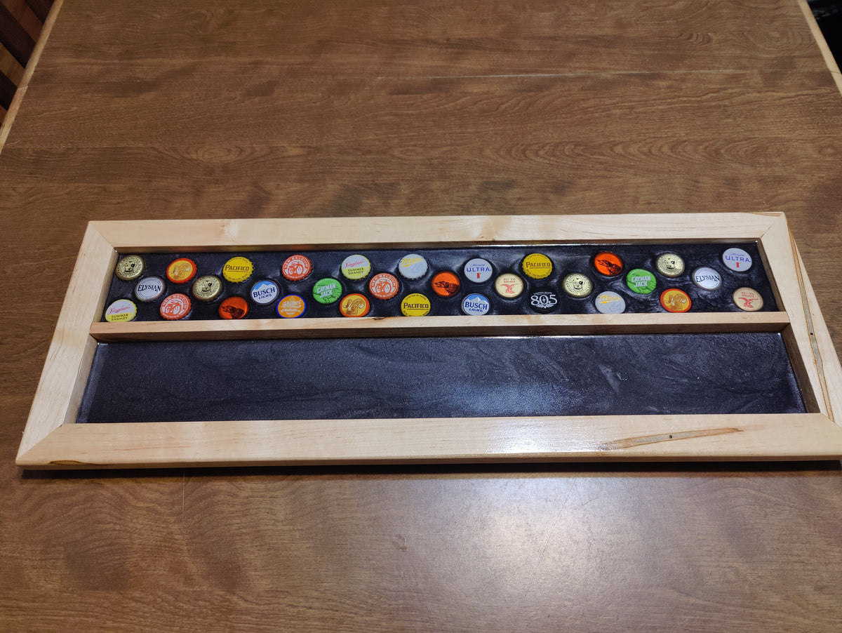 Resin-Encased Beer Cap Bar Rail Tray with Non-Slip Mat - Showcase Glasses and Bottles in Style