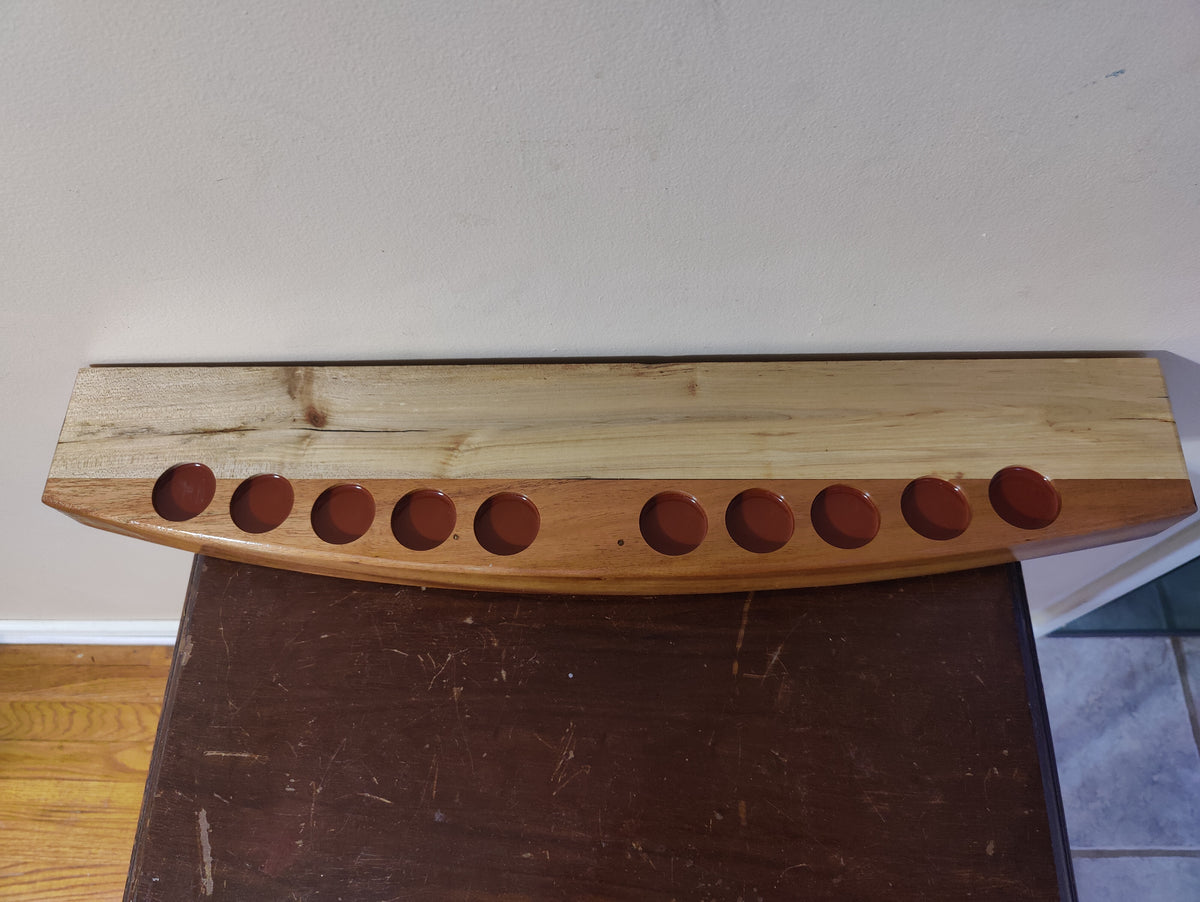 Handcrafted Bow Front Shot Glass  Bottle Display Shelf Holds 10 Glasses  5 Bottles Made from Hawaiian Koa