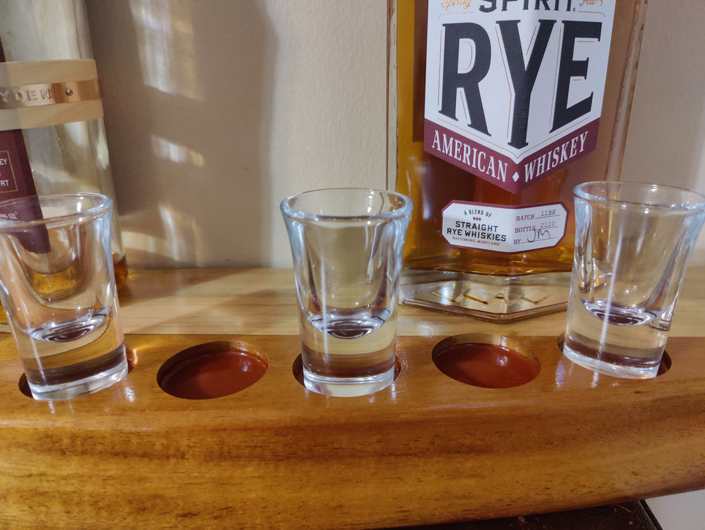Handcrafted Bow Front Shot Glass  Bottle Display Shelf Holds 10 Glasses  5 Bottles Made from Hawaiian Koa