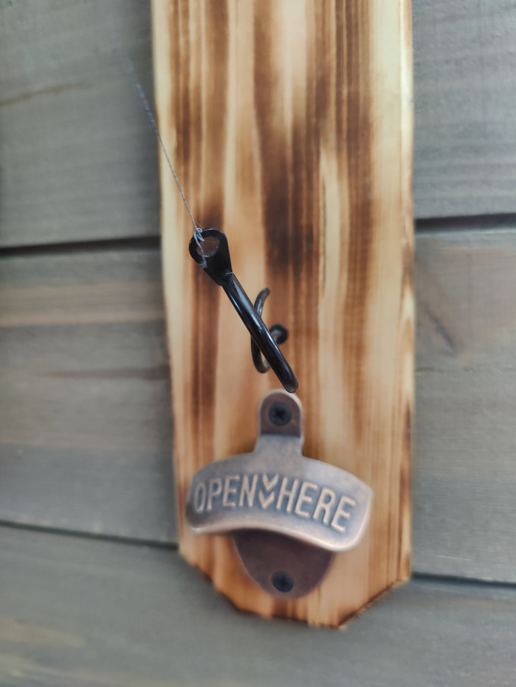Wall Mounted  Hook and Ring Game,  with bottle opener and holder for your can or bottle, expertly crafted from solid wood