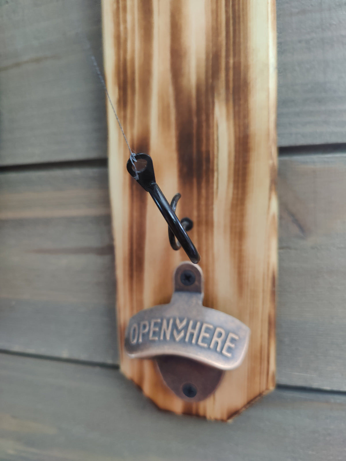 Wall Mounted  Hook and Ring Game,  with bottle opener and holder for your can or bottle, expertly crafted from solid wood