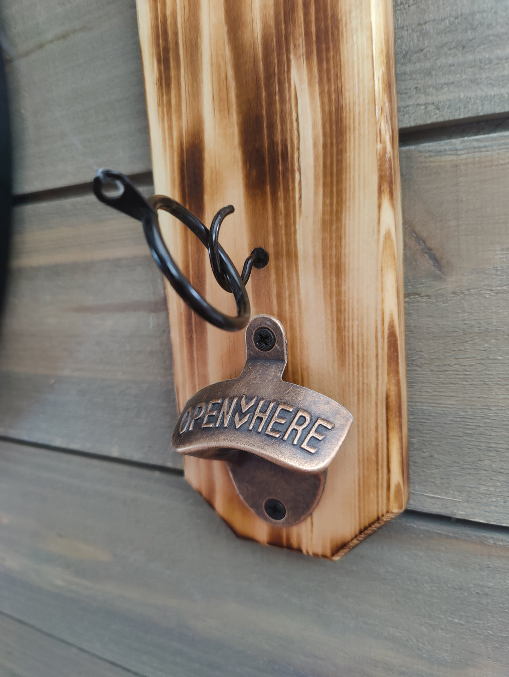 Wall Mounted  Hook and Ring Game,  with bottle opener and holder for your can or bottle, expertly crafted from solid wood