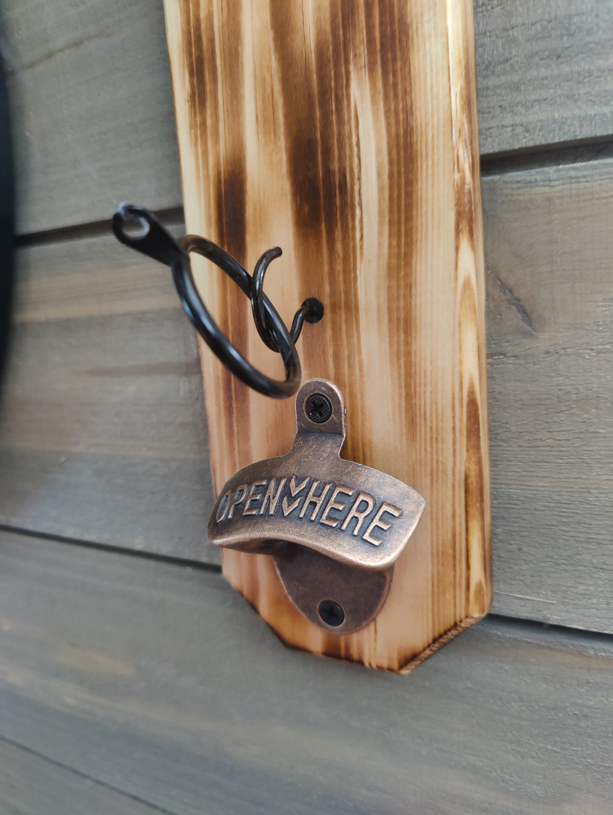 Wall Mounted  Hook and Ring Game,  with bottle opener and holder for your can or bottle, expertly crafted from solid wood