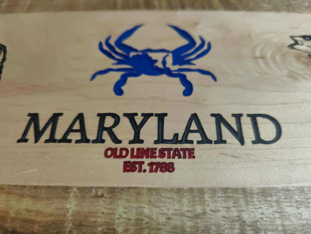 Maryland Themed Charcuterie Tray - Engraved with Oyster, Blue Crab, and Rock Fish - Centerpiece