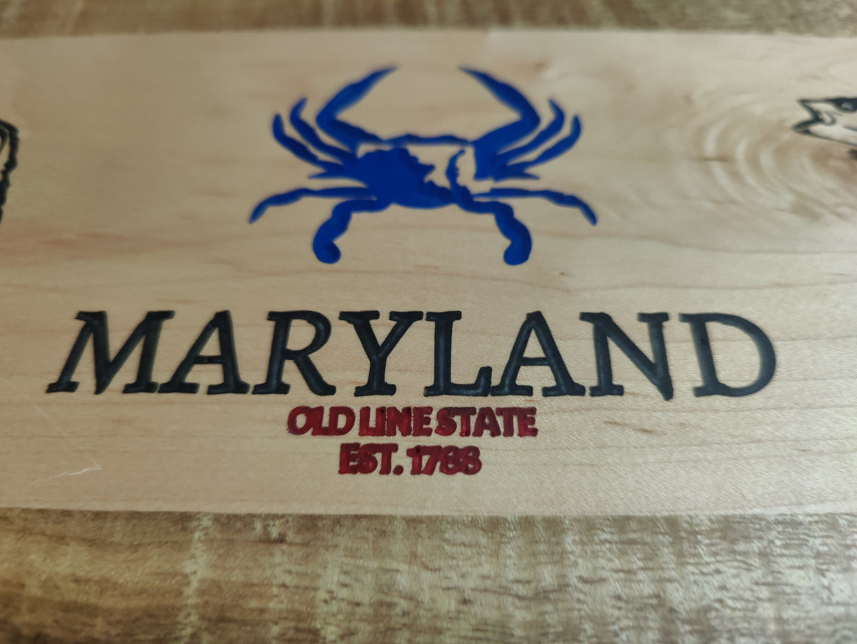 Maryland Themed Charcuterie Tray - Engraved with Oyster, Blue Crab, and Rock Fish - Centerpiece