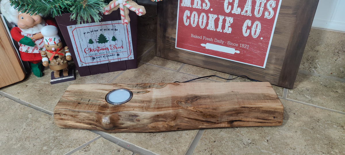 Whiskey & Bourbon Bottle and Glass Display with LED Light - Live Edge Wormy Maple  – Rustic Handcrafted Bar Decor (Copy)