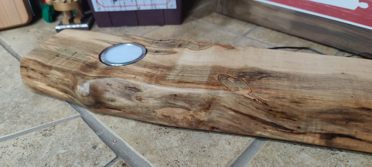 Whiskey & Bourbon Bottle and Glass Display with LED Light - Live Edge Wormy Maple  – Rustic Handcrafted Bar Decor (Copy)