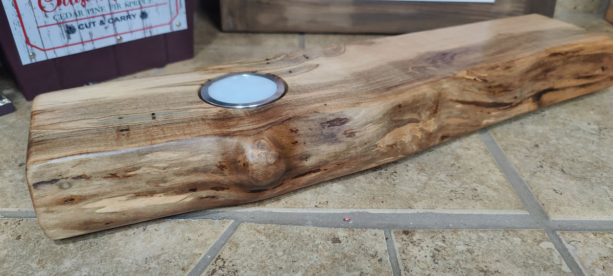 Whiskey & Bourbon Bottle and Glass Display with LED Light - Live Edge Wormy Maple  – Rustic Handcrafted Bar Decor (Copy)