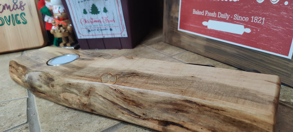 Whiskey & Bourbon Bottle and Glass Display with LED Light - Live Edge Wormy Maple  – Rustic Handcrafted Bar Decor (Copy)