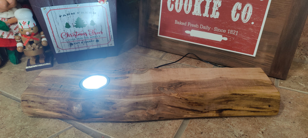 Whiskey & Bourbon Bottle and Glass Display with LED Light - Live Edge Wormy Maple  – Rustic Handcrafted Bar Decor (Copy)