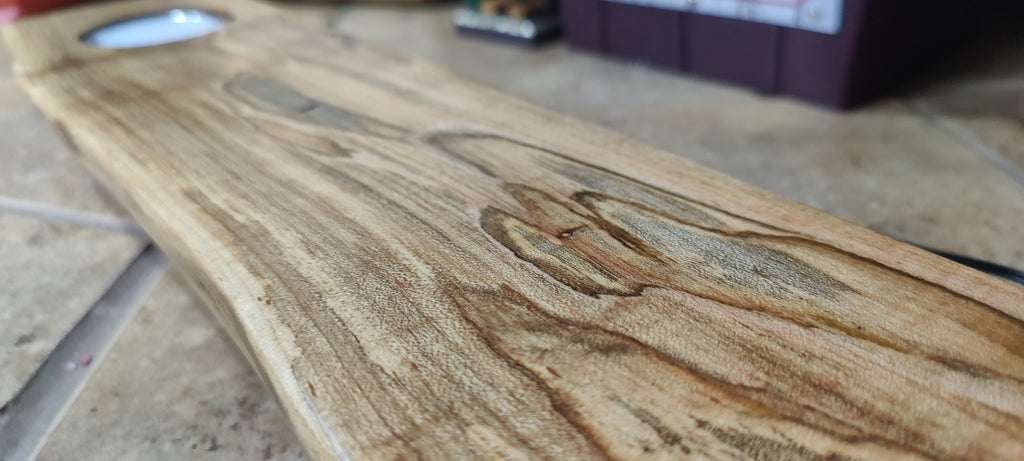 Whiskey & Bourbon Bottle and Glass Display with LED Light - Live Edge Wormy Maple  – Rustic Handcrafted Bar Decor