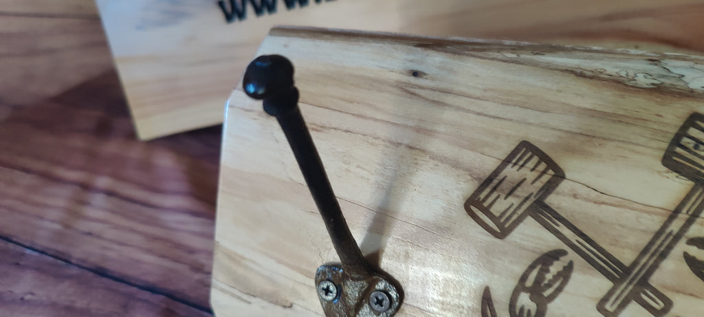 Handcrafted Maple Wall-Mounted Coat Rack with Three Hooks with Maryland Crab Engravings
