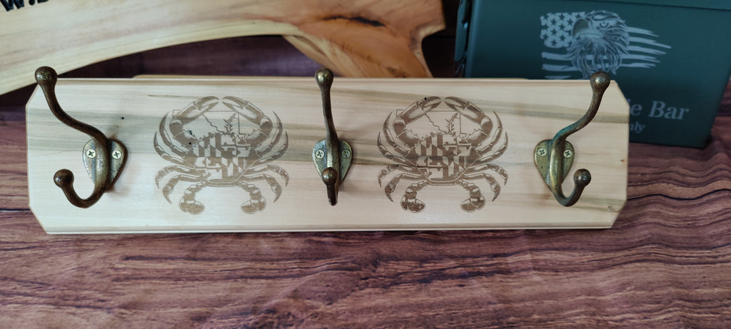 Handcrafted Wooden Coat Rack with Crab Design