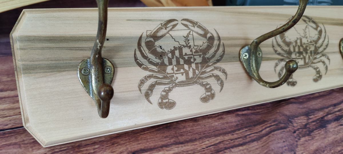 Handcrafted Wooden Coat Rack with Crab Design