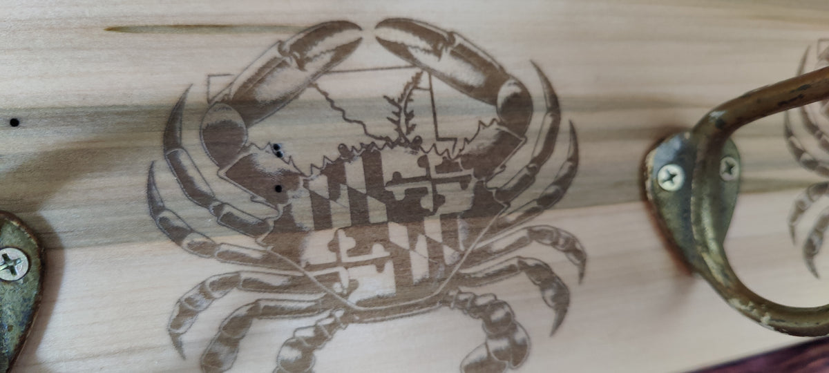 Handcrafted Wooden Coat Rack with Crab Design