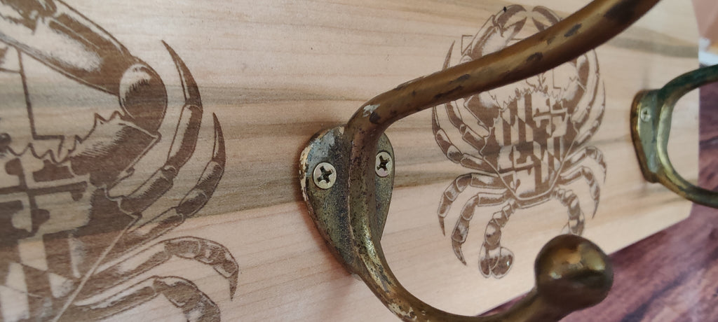 Handcrafted Wooden Coat Rack with Crab Design