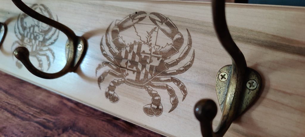 Handcrafted Wooden Coat Rack with Crab Design