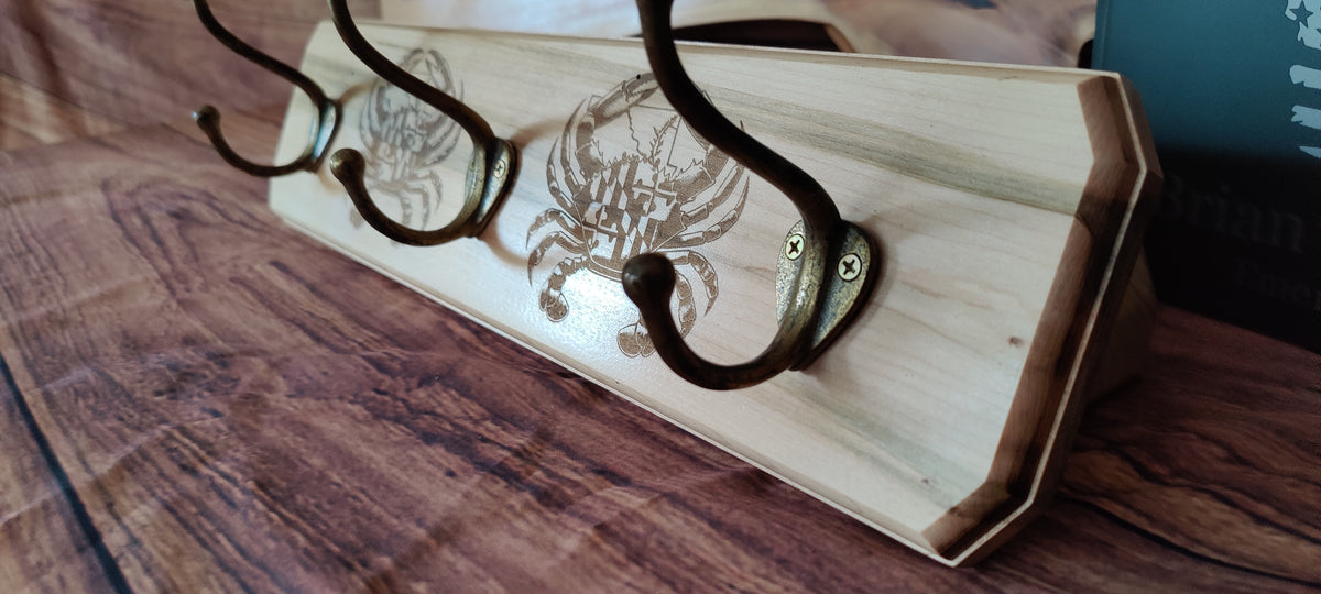 Handcrafted Wooden Coat Rack with Crab Design