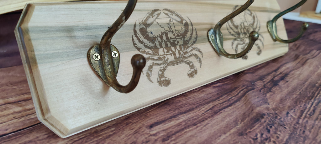 Handcrafted Wooden Coat Rack with Crab Design