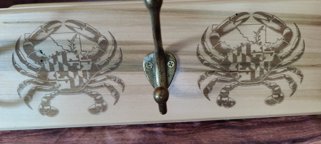 Handcrafted Wooden Coat Rack with Crab Design
