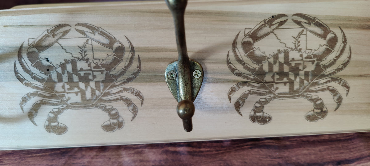 Handcrafted Wooden Coat Rack with Crab Design