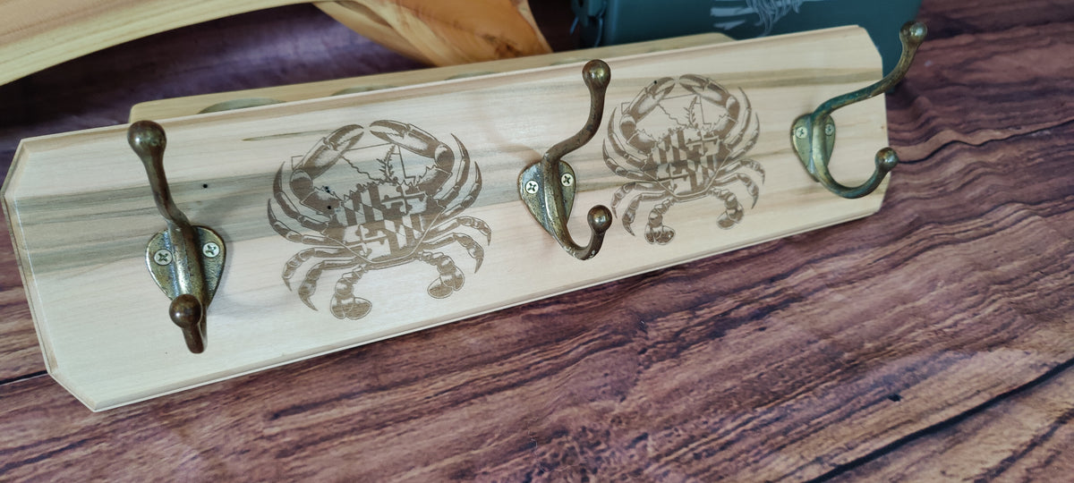 Handcrafted Wooden Coat Rack with Crab Design