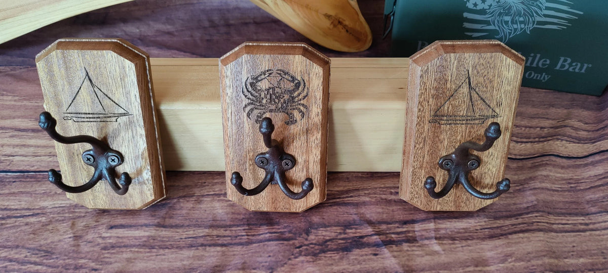 Handcrafted Mahogany Wall-Mounted Coat Hooks with Maryland Design