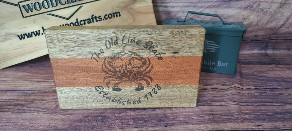 Handcrafted Honduran Mahogany & Black Limba Table Centerpiece or Charcuterie Tray with Maryland Design