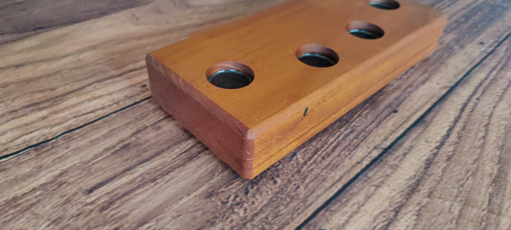 Handcrafted Honduran Mahogany Liquor Bottle Display with Resin-Filled Shot Glass Recesses