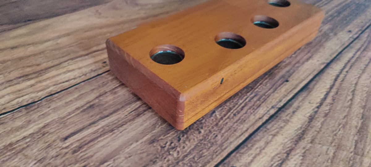 Handcrafted Honduran Mahogany Liquor Bottle Display with Resin-Filled Shot Glass Recesses