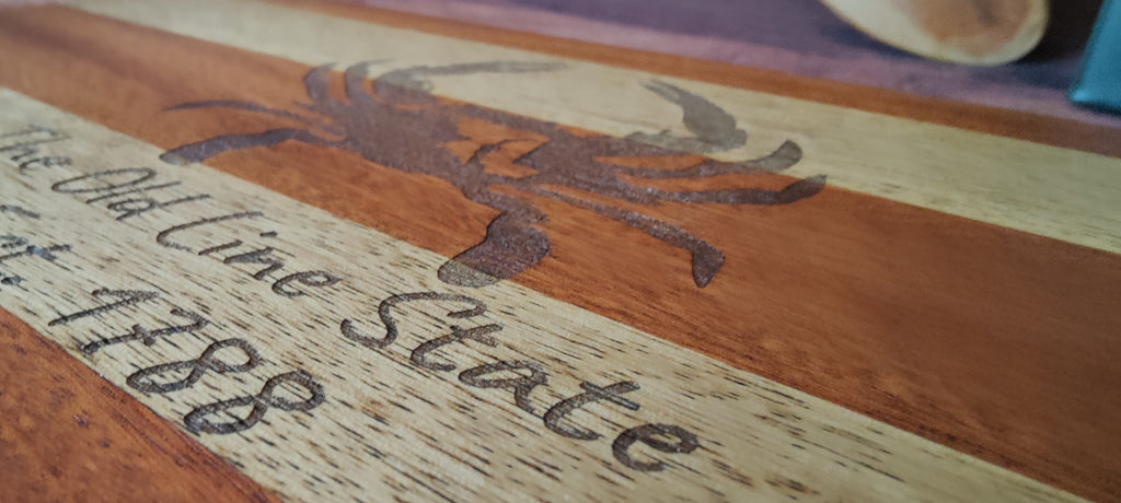 Handcrafted Honduran Mahogany & Myrtle Cutting with Maryland Crab Design
